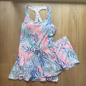 Lilly Pulitzer UPF Meryl Nylon Ace Tennis Dress in Crew Blue Tint Kaleidoscope